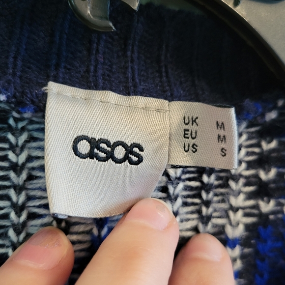 ASOS Blue Black White Plaid Knit Sweater - Picture 3 of 5